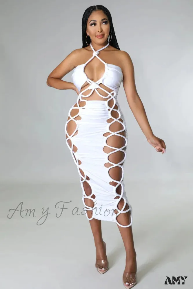 Amy Fashion - Sexy High Slit Lace Up Bodycon Dress