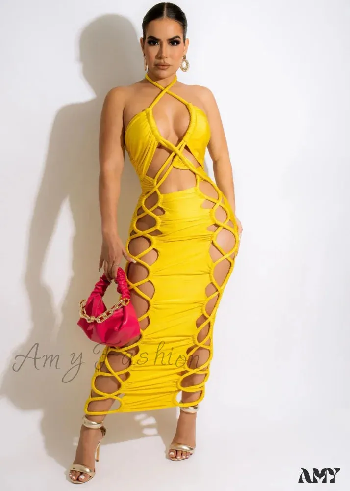Amy Fashion - Sexy High Slit Lace Up Bodycon Dress