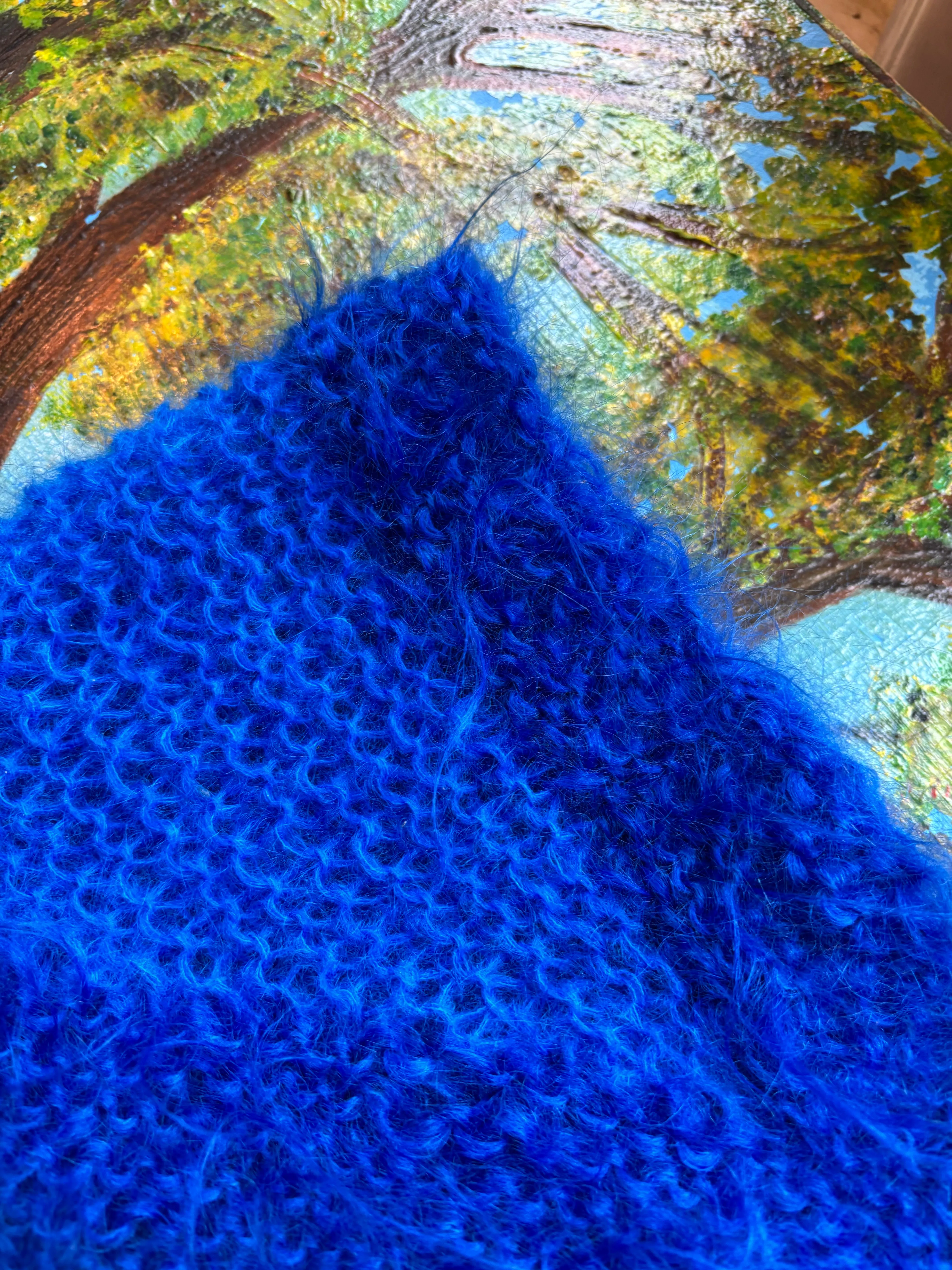 Babushka Scarf~Fuzzy Cobalt