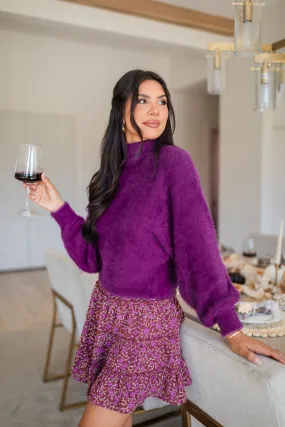 Beyond Me Plum Fuzzy Turtleneck Sweater FINAL SALE