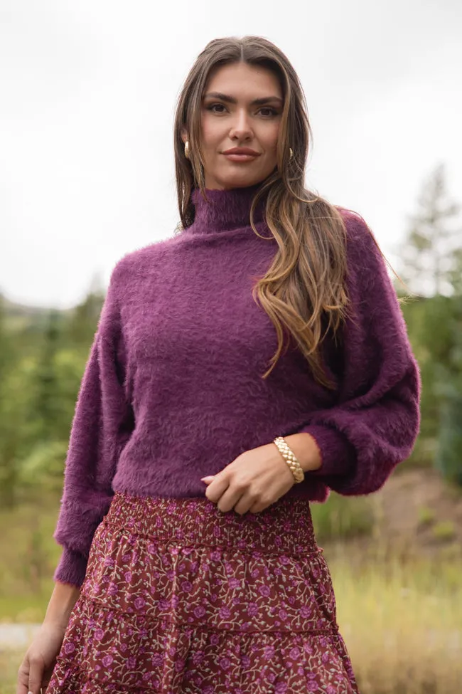 Beyond Me Plum Fuzzy Turtleneck Sweater FINAL SALE