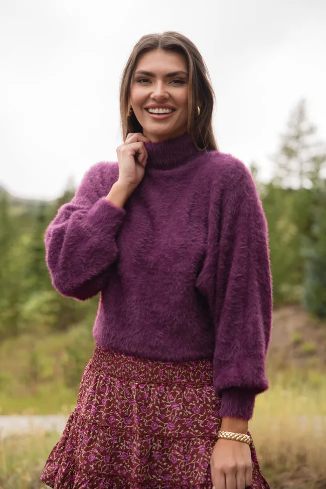 Beyond Me Plum Fuzzy Turtleneck Sweater FINAL SALE