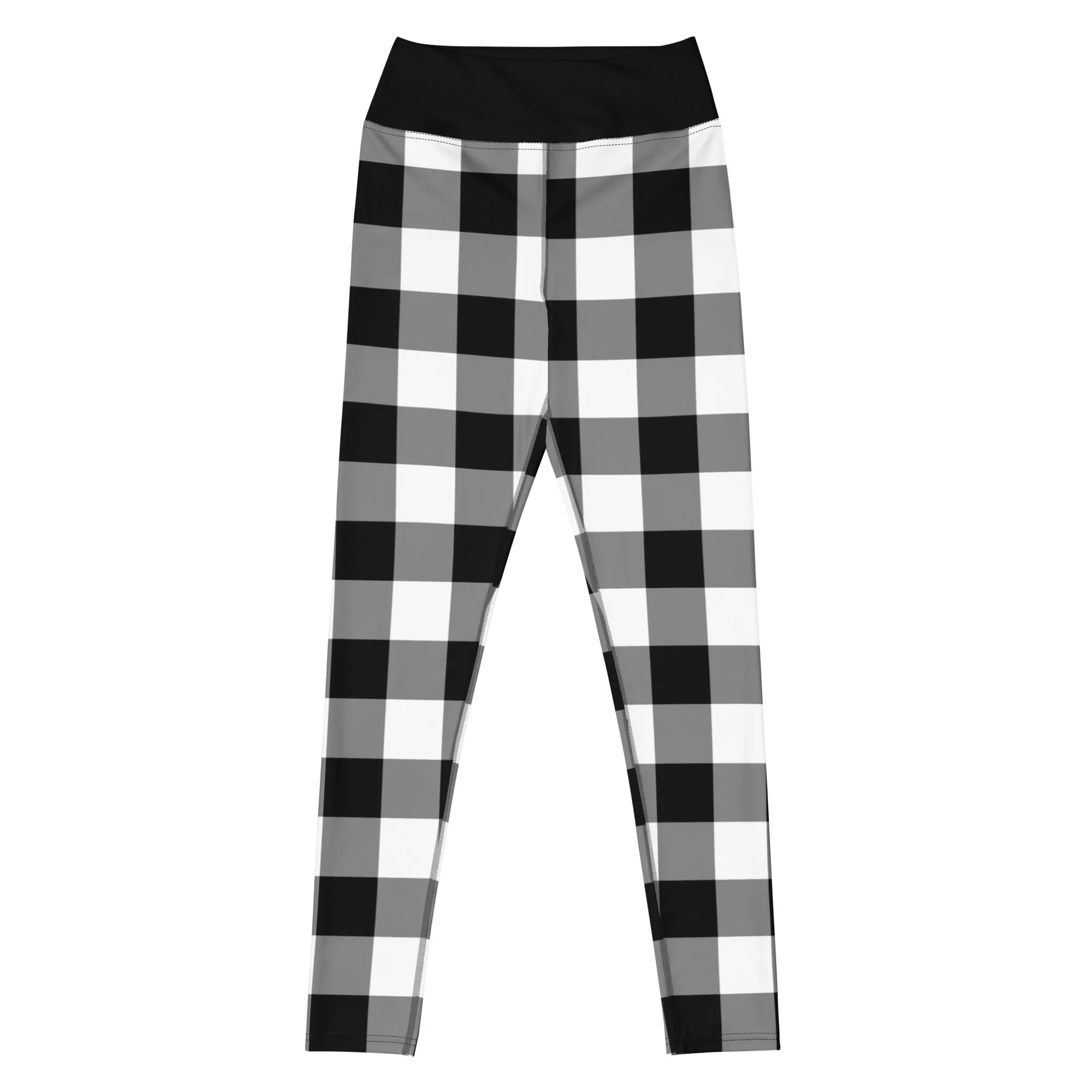 Black And White Buffalo Plaid Yoga Leggings Pants Women, Check Lumberjack Winter Christmas Tartan Printed Workout High Waisted Tights