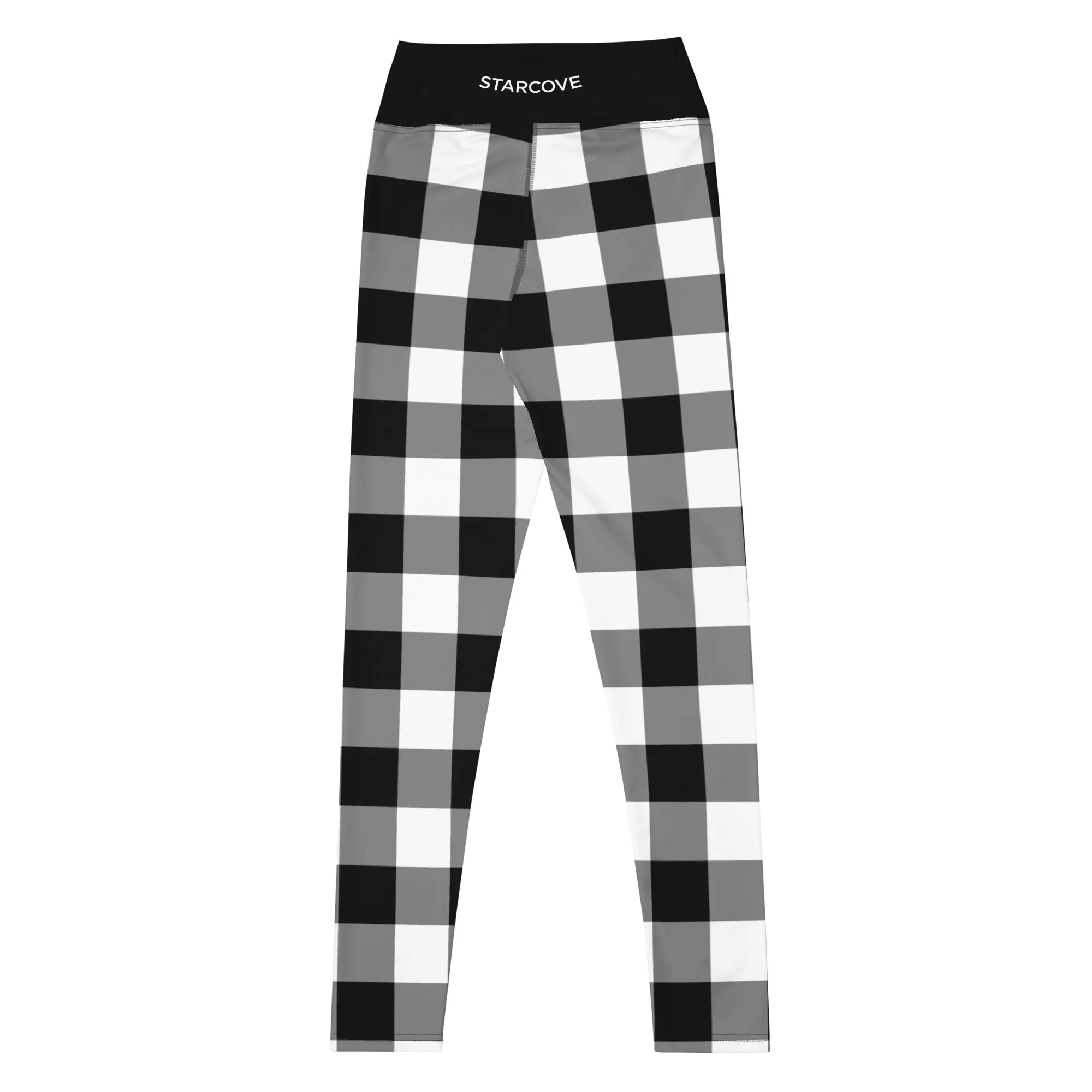Black And White Buffalo Plaid Yoga Leggings Pants Women, Check Lumberjack Winter Christmas Tartan Printed Workout High Waisted Tights