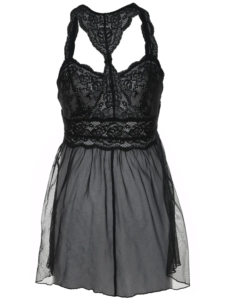 Black Lace Racer-Back Babydoll Dress - S
