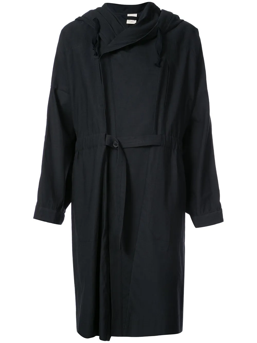Black Paper Twill Hooded Trenchcoat