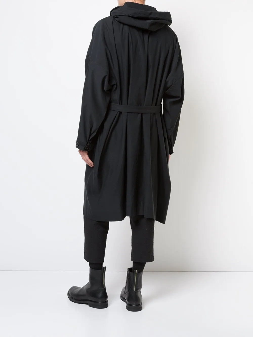 Black Paper Twill Hooded Trenchcoat