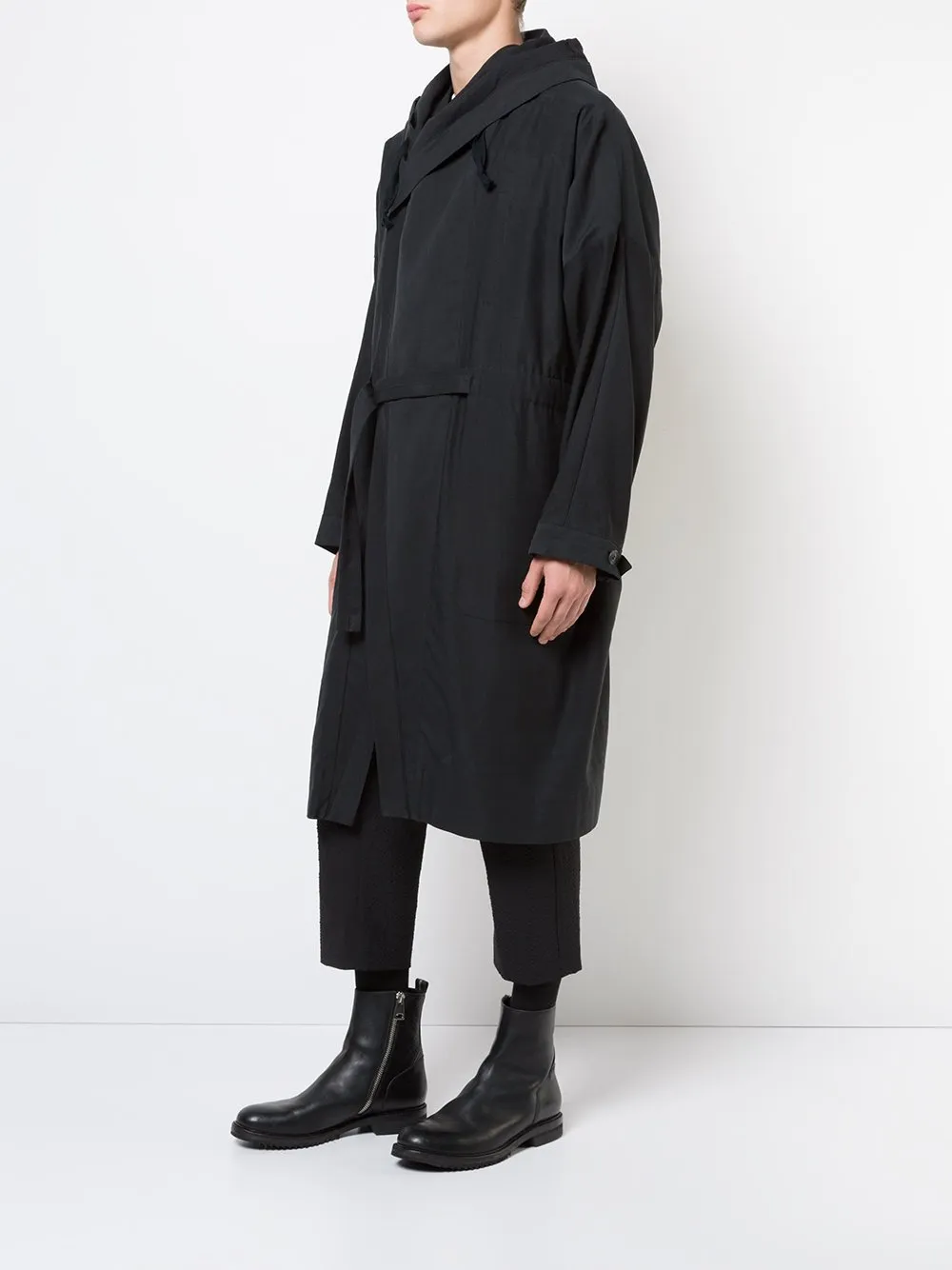 Black Paper Twill Hooded Trenchcoat