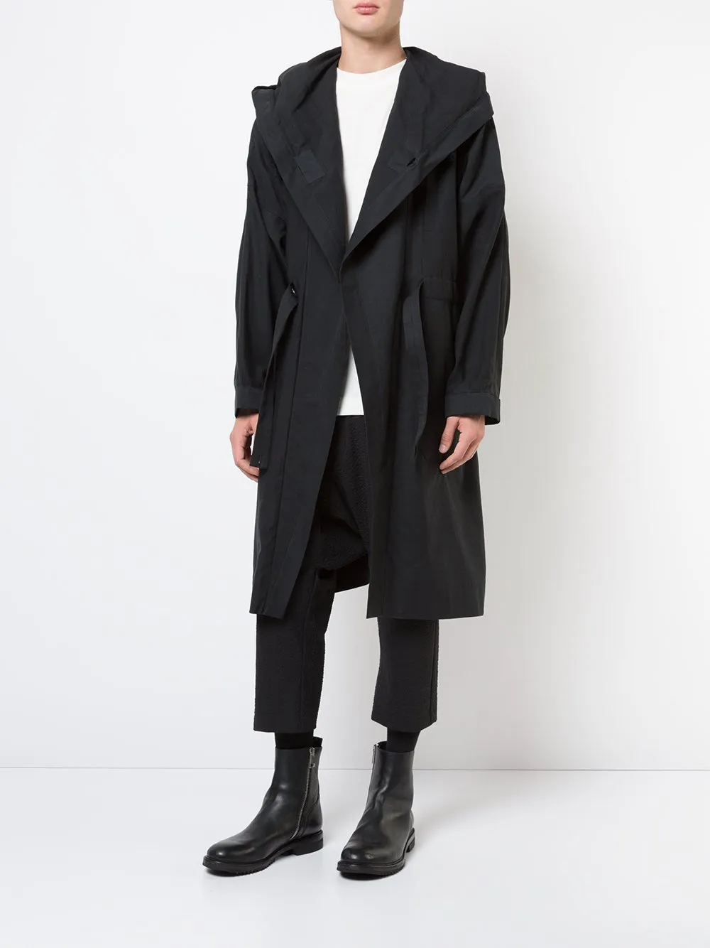 Black Paper Twill Hooded Trenchcoat
