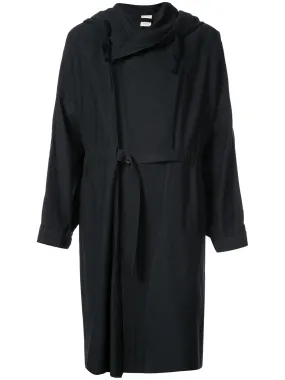 Black Paper Twill Hooded Trenchcoat