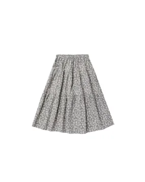 Blue Ditsy Tiered Midi Skirt