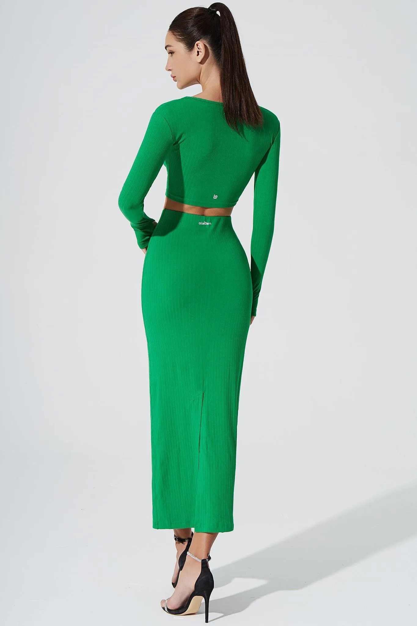 Calista Knitted Slit Skirt - Fern Green