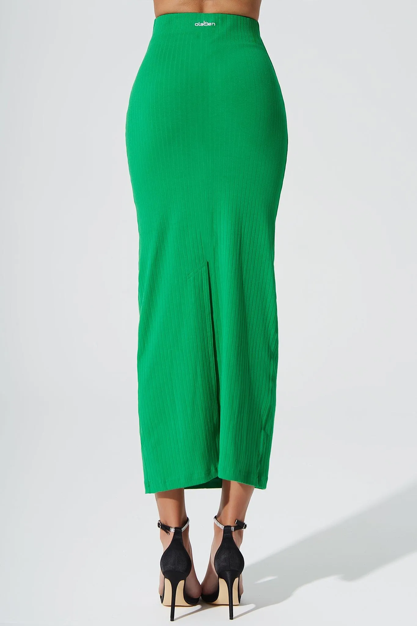 Calista Knitted Slit Skirt - Fern Green