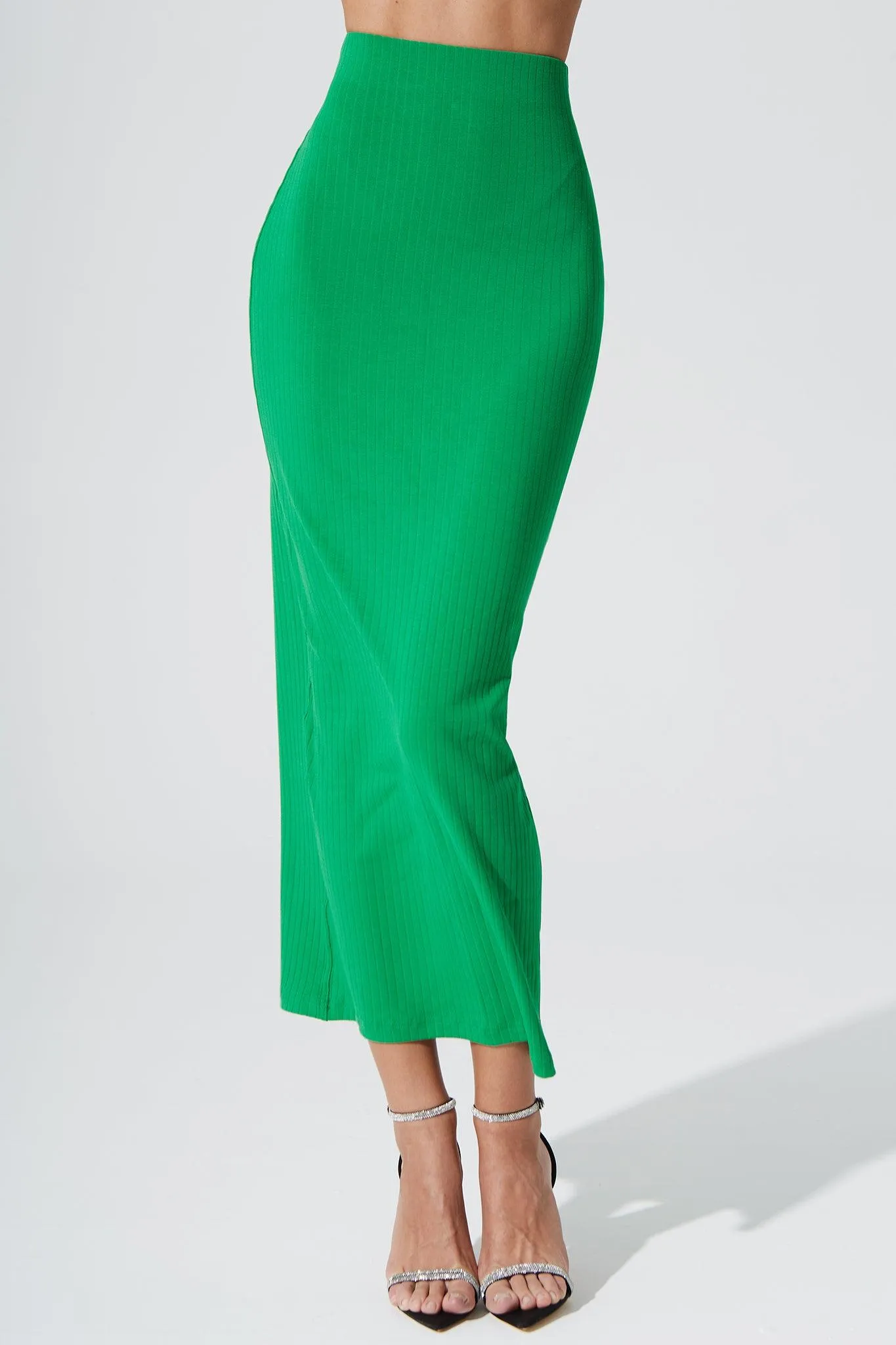 Calista Knitted Slit Skirt - Fern Green