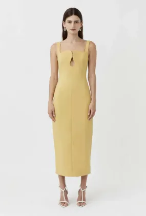 Camilla And Marc Brixton Cut Out Neckline Midi Dress in Mustard Yellow