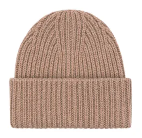 Cashmere thick rib beanie in Toast