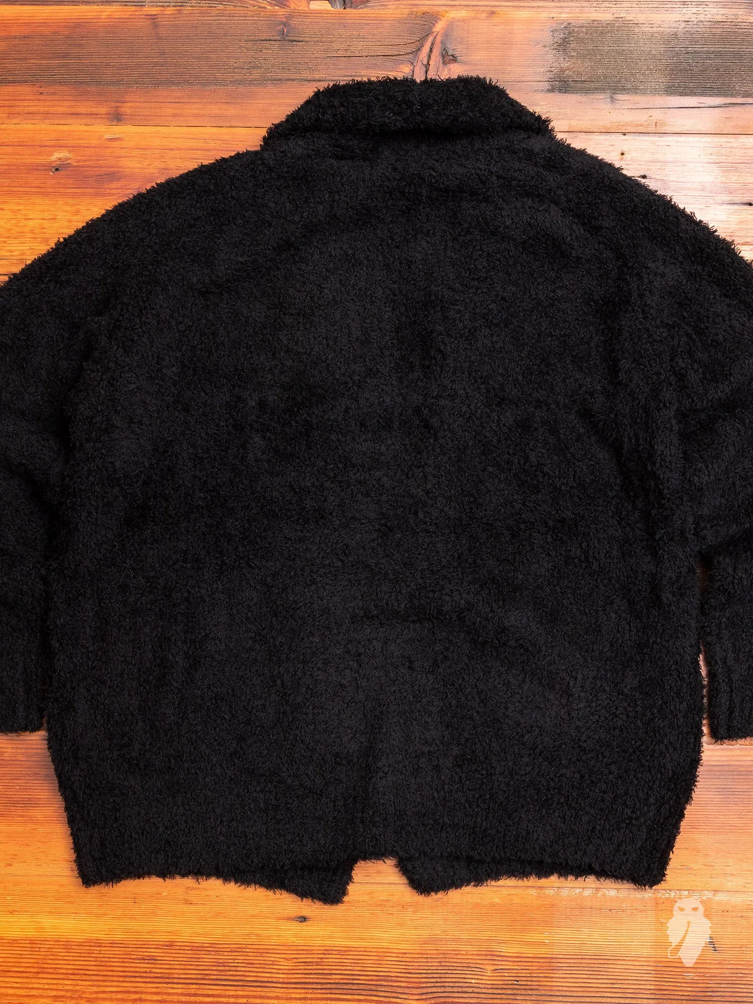 Chenille Knit Stole Collar Cardigan in Black Wool