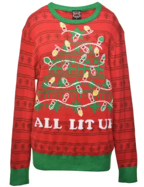 Christmas Tree Print Red Jumper - L