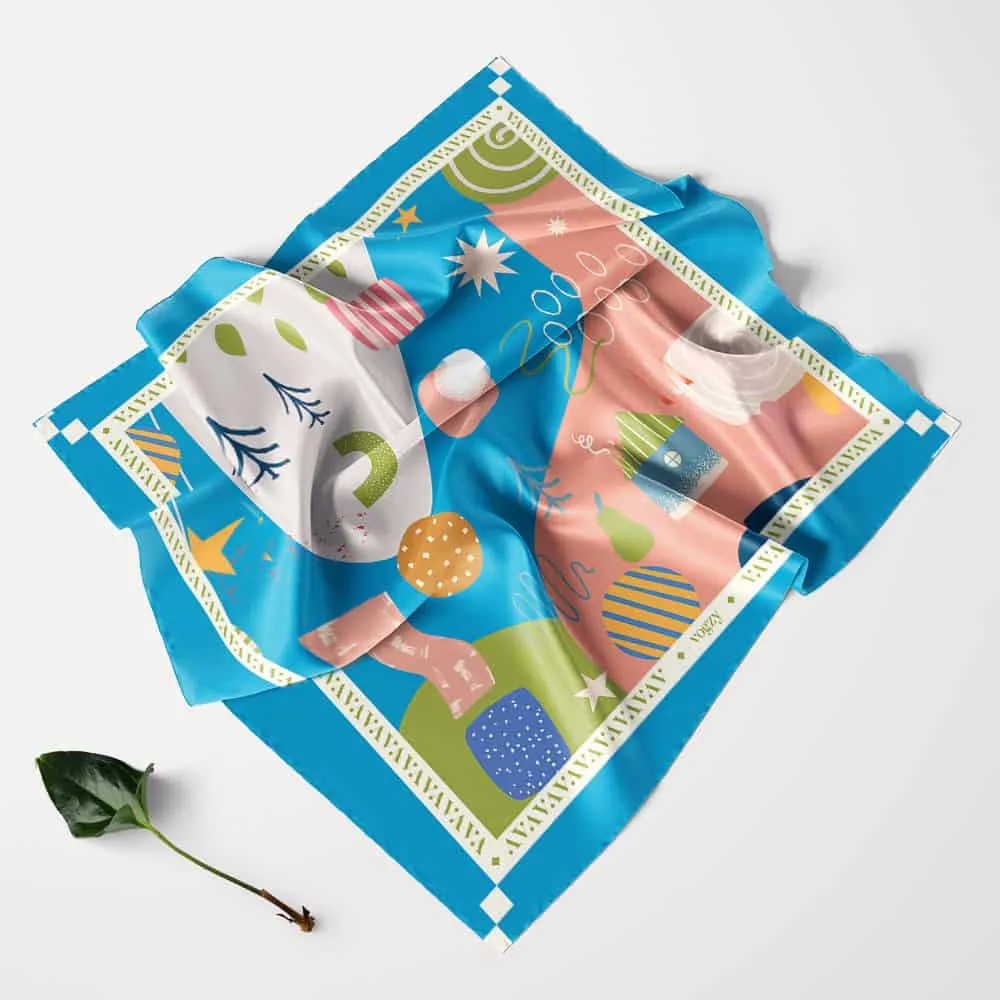 Cyan Sky Abstract Print Ultra Muslin Scarf