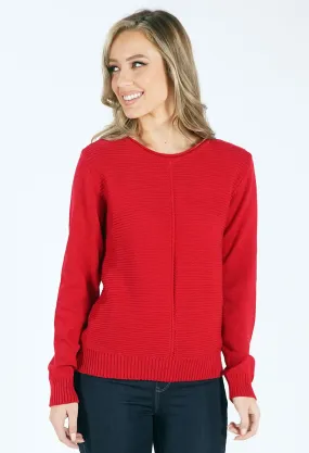 Dark Red Round Neck Knit Jumper