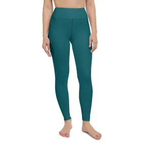 Dark Teal Green Women's Pants, Solid Color Gym Long Tights For Ladies-Made in USA/EU/MX