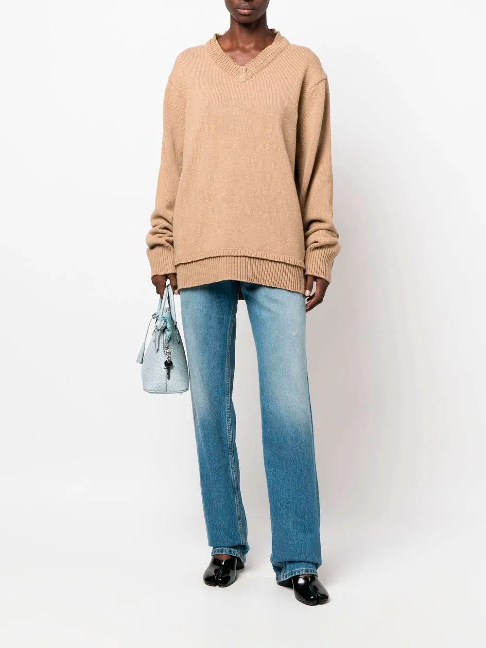 Elbow-patch v-neck jumper