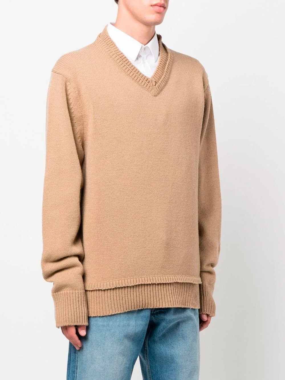 Elbow-patch v-neck jumper