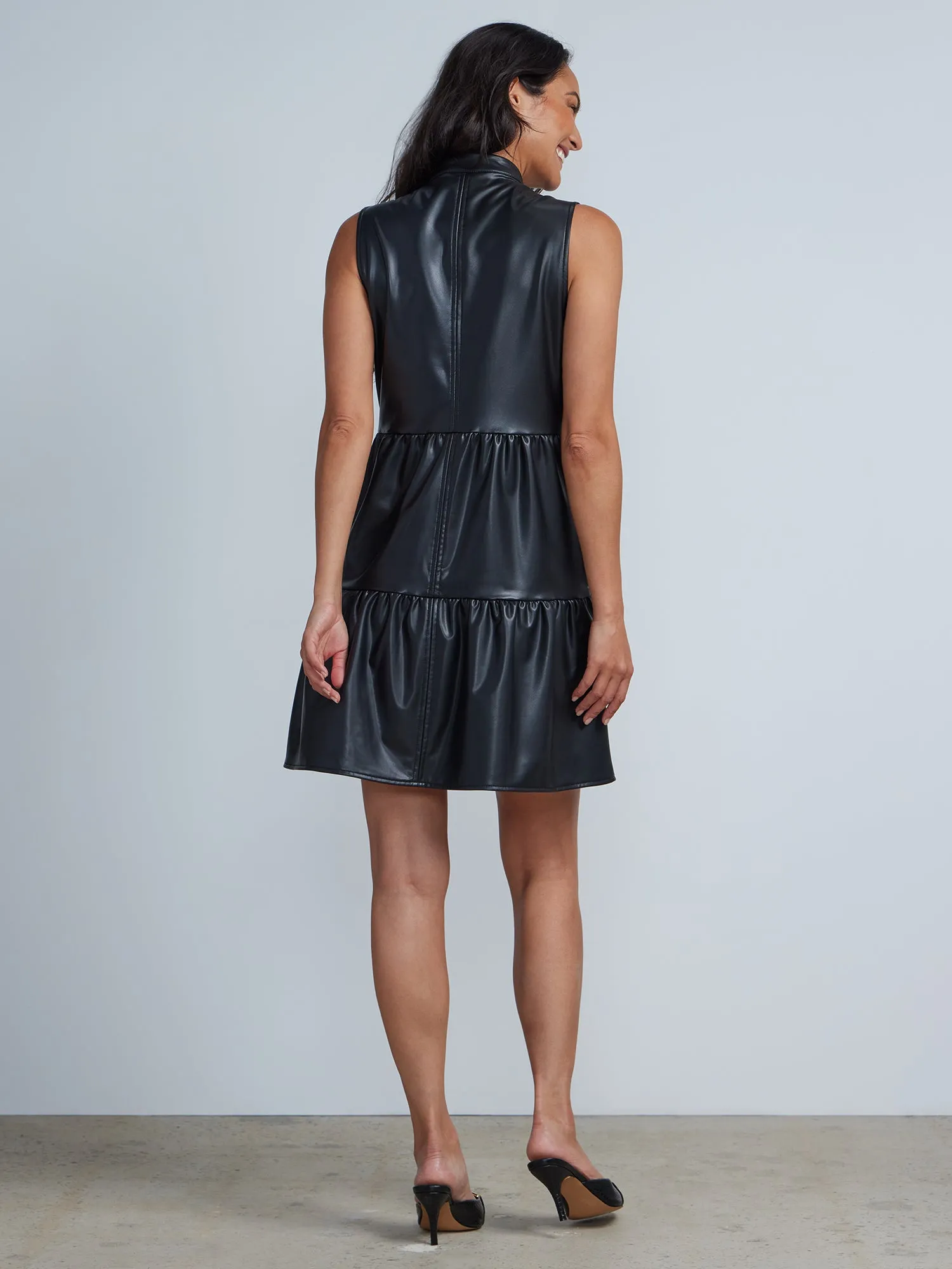 Faux Leather Sleeveless Babydoll Dress