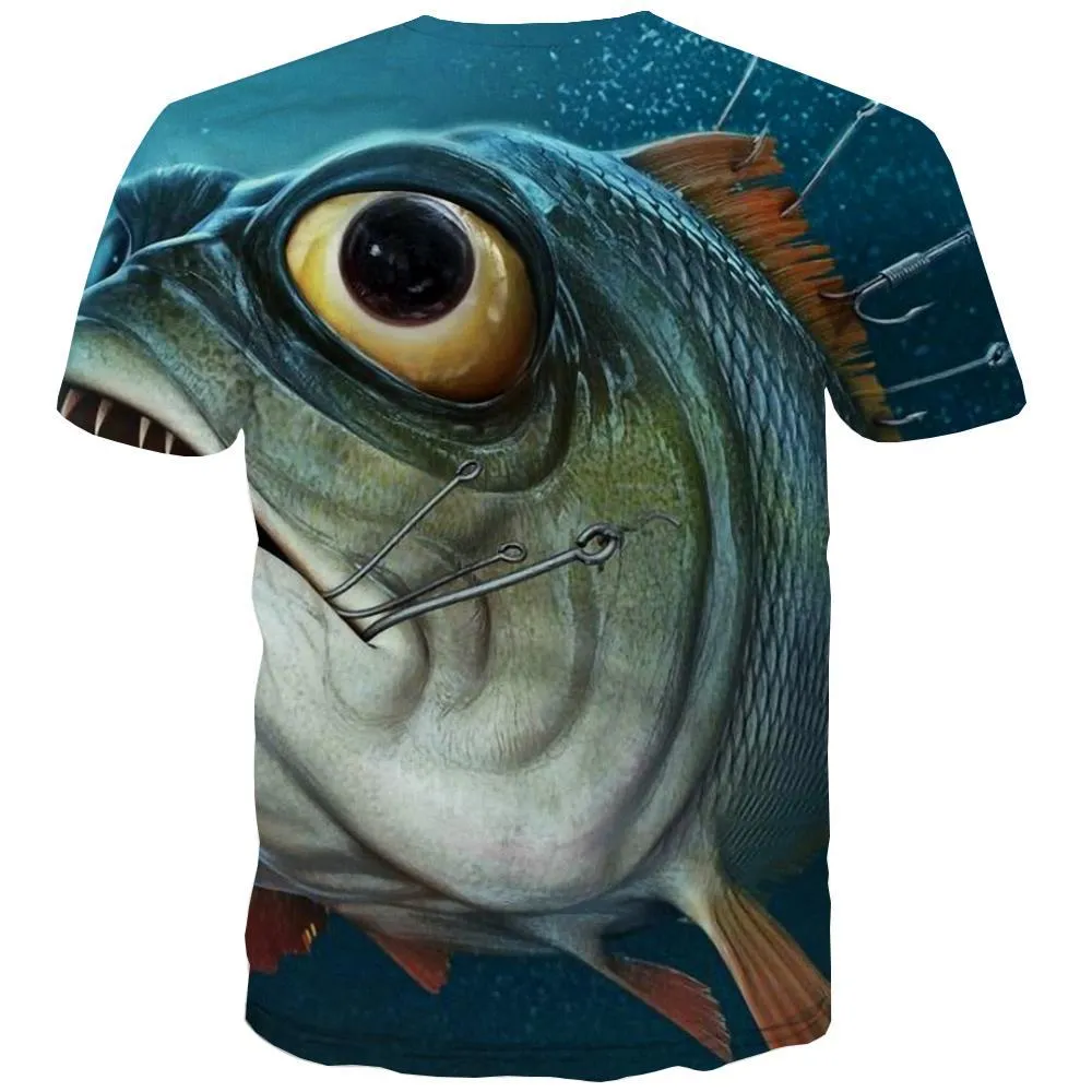 fishing T shirts Men fish Tshirt Printed Short Sleeve Punk Rock Digital O-neck
