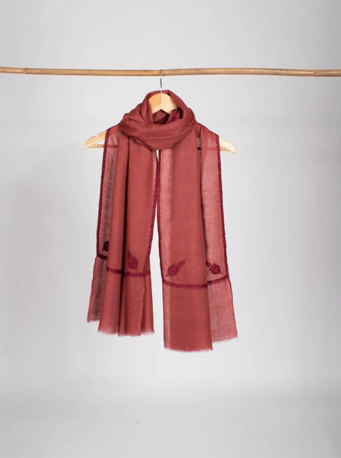 Indian Red Handloomed Sozni Cashmere Scarf - LODI