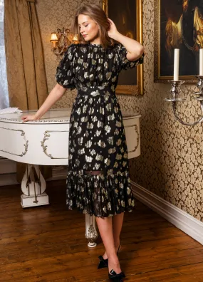Jardin Midi Dress Gold Shimmer