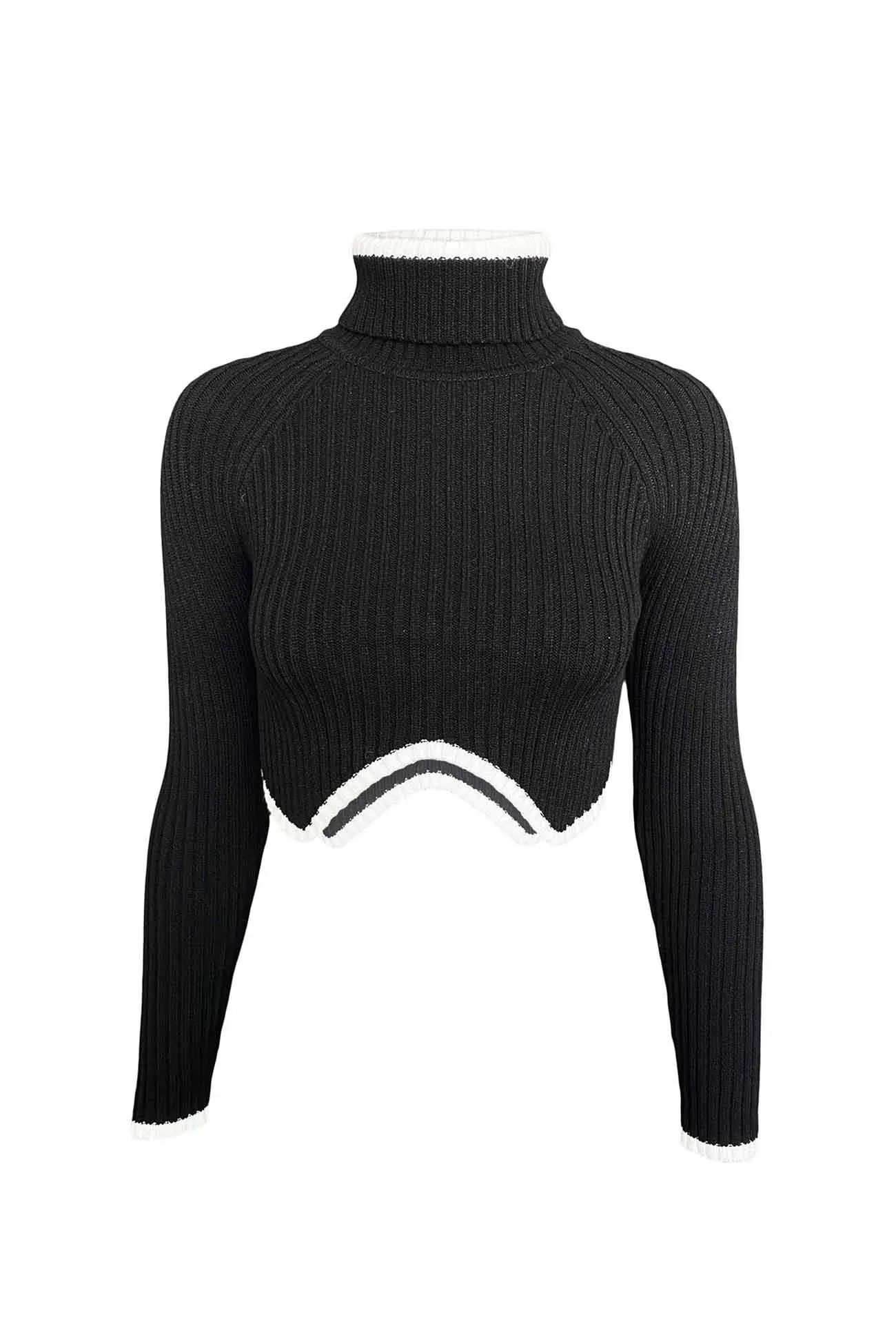 Joskaa Contrast Irregular Hem Turtleneck Sweater