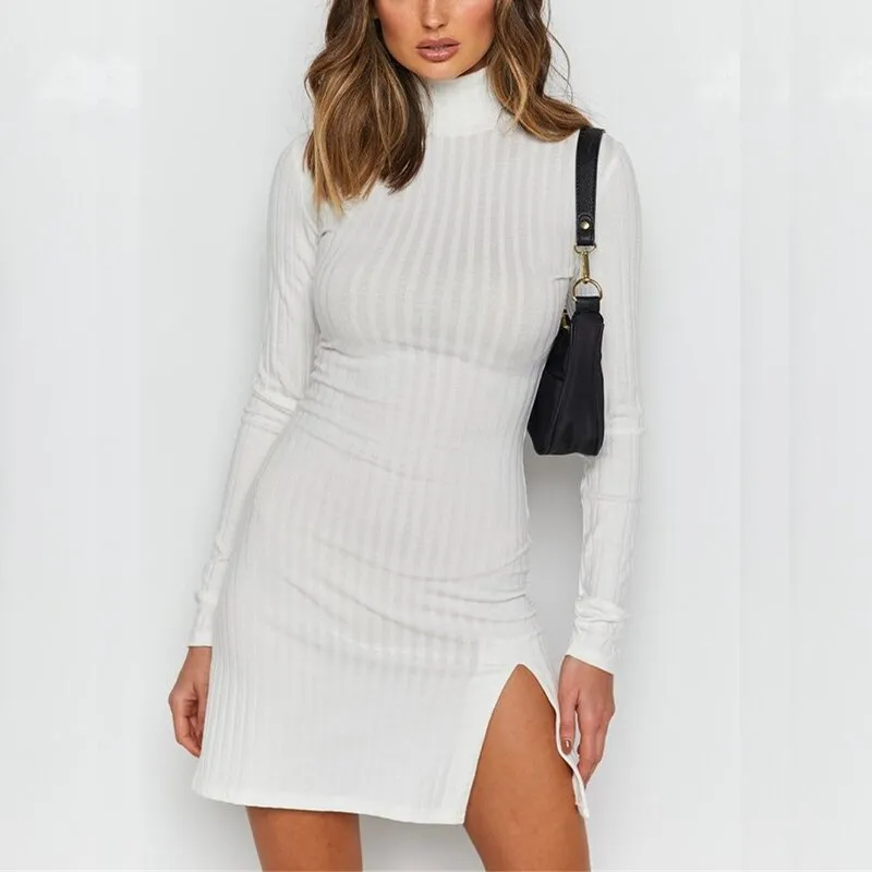 Joskaa hoco dresses Christmas Gift Kefira 2024 Basic Turtleneck Mini Women Bodycon Knitted Dress Autumn Winter Long Sleeve Sexy Skinny Casual Club Knitting Dresses