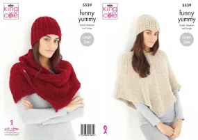 King Cole Funny Yummy Knitting Pattern - Ladies Wraps & Hats (5539)