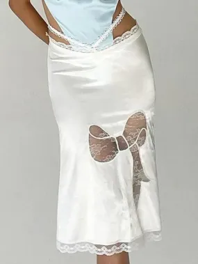 LANFUBEISI - Lace Trim Splice Slim Midi Skirt
