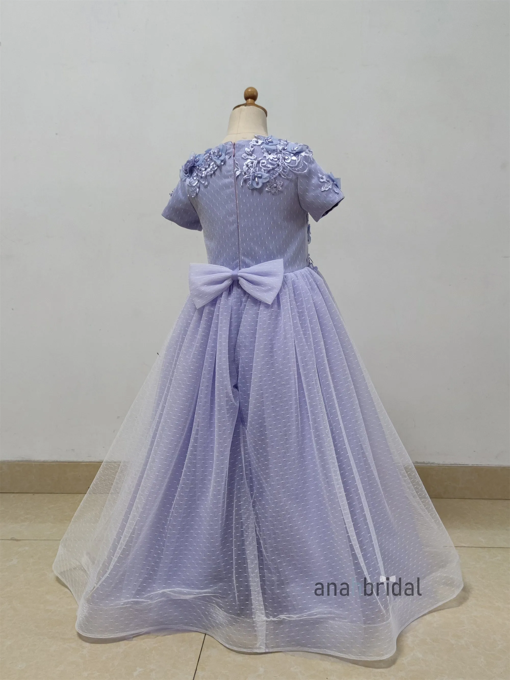 Lavender Pearls Lace Flower Girl Dress/Girl Party Dress