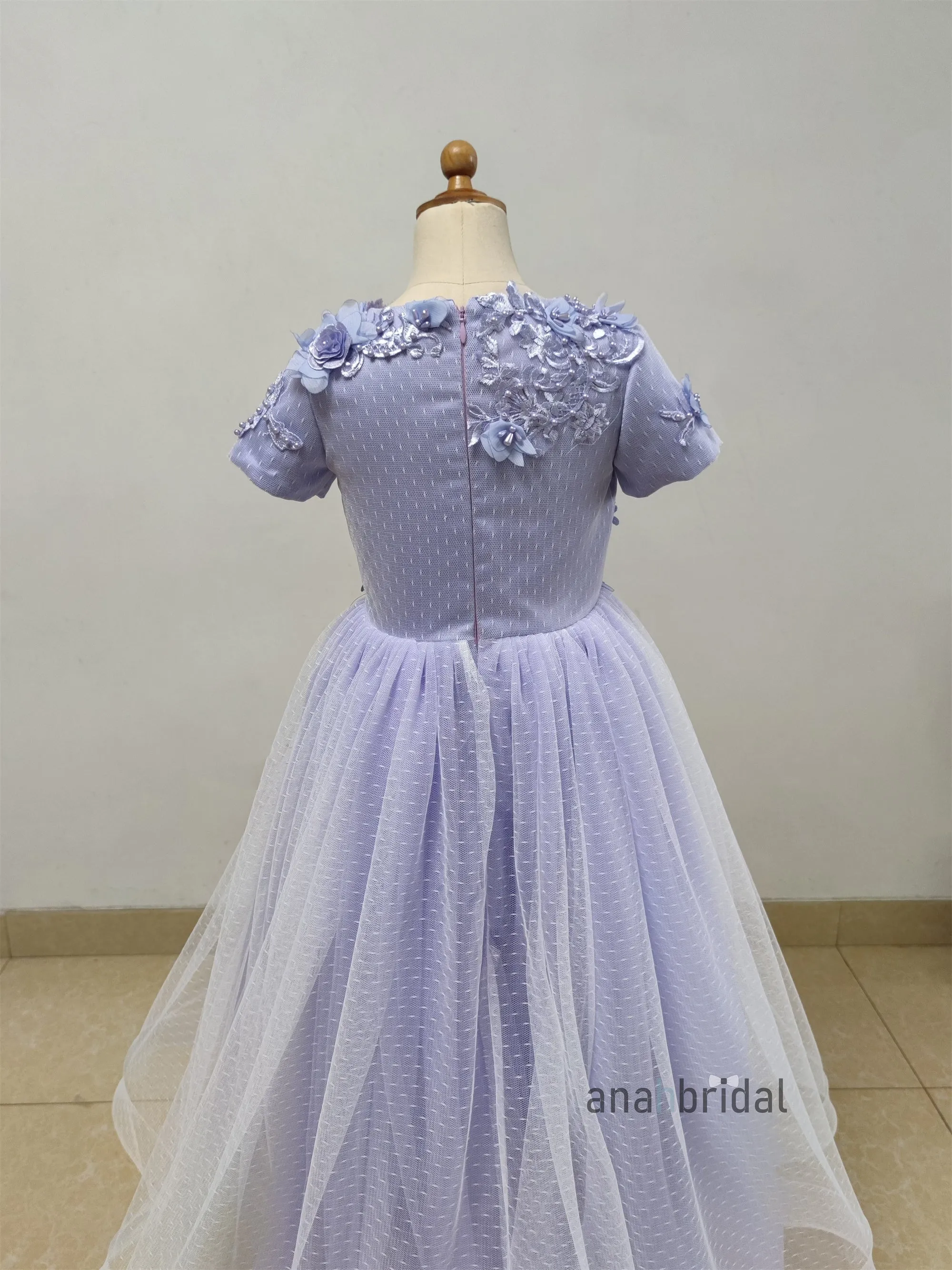 Lavender Pearls Lace Flower Girl Dress/Girl Party Dress