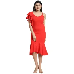 LeeliPeeri Desigvner Bodycon A line Knee Length One Piece Ruffle Dress