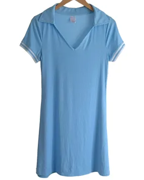 Light Spring Sky Ribbed Bodycon Polo Dress