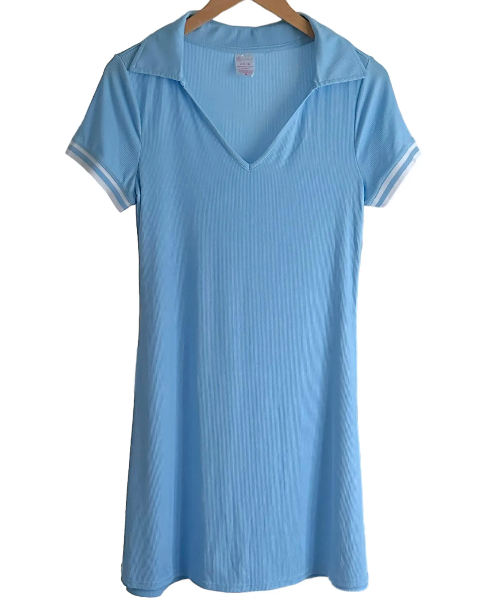 Light Spring Sky Ribbed Bodycon Polo Dress