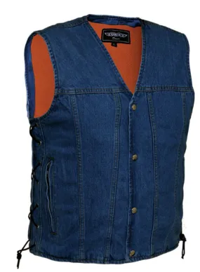 Mens UNIK DENIM Indigo Blue Club Vest With Side Laces