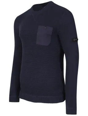 Miller Cable Knit Jumper with Pocket in Midnight Blue - Dissident