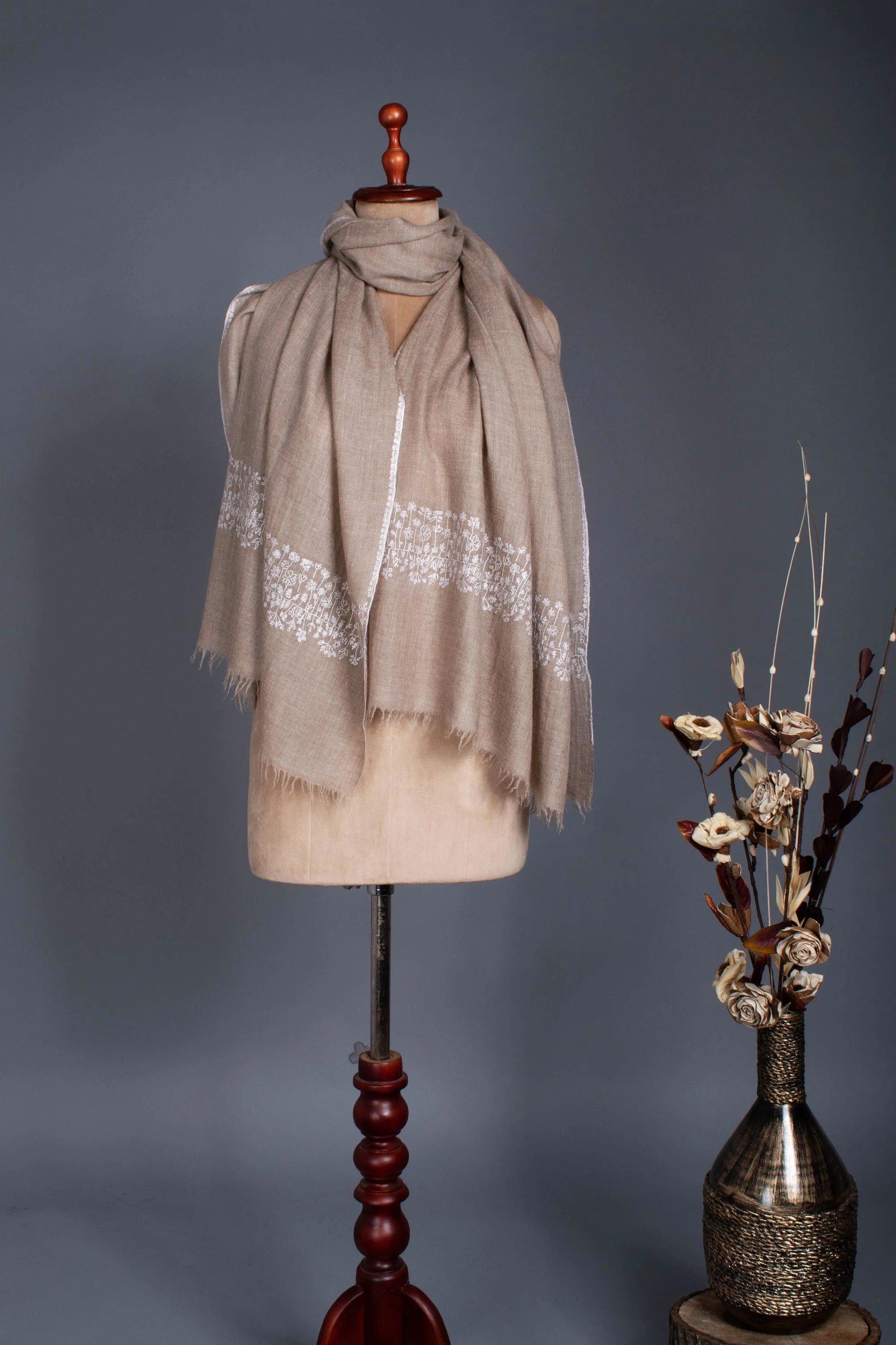 Natural Scarves, Super Soft Pashminas, Needlework Embroideries, Kashmiri Shawls, Goat Scarf, Sustainable Living, 28x80" - HAVELI