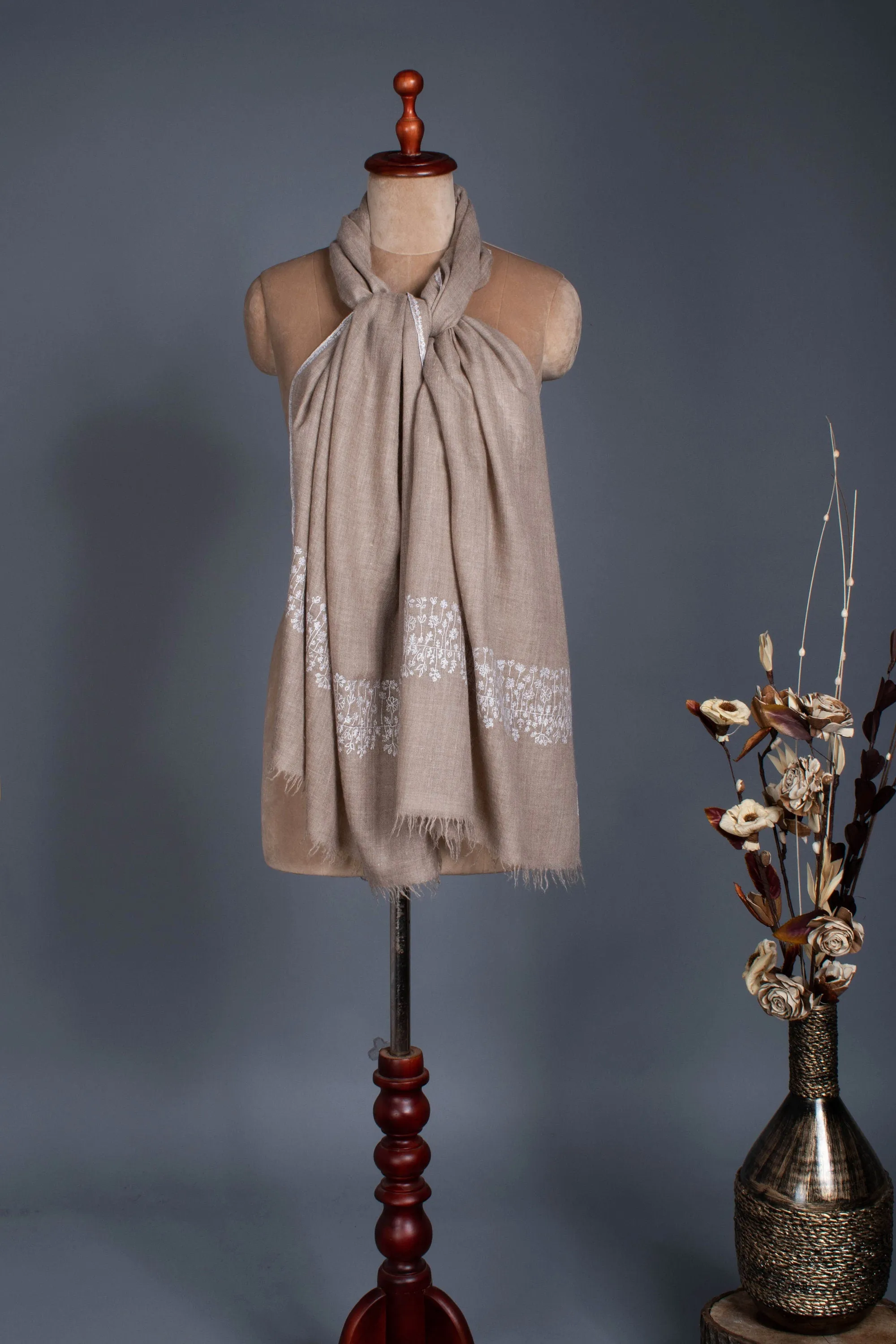 Natural Scarves, Super Soft Pashminas, Needlework Embroideries, Kashmiri Shawls, Goat Scarf, Sustainable Living, 28x80" - HAVELI