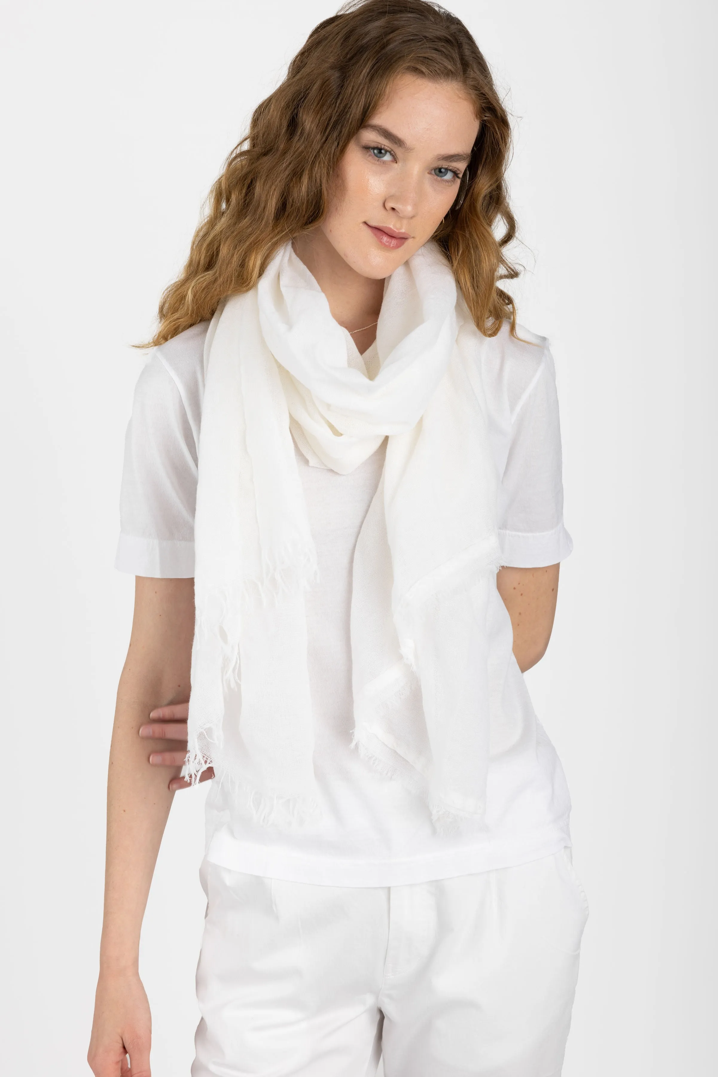 Net Cashmere Scarf in White