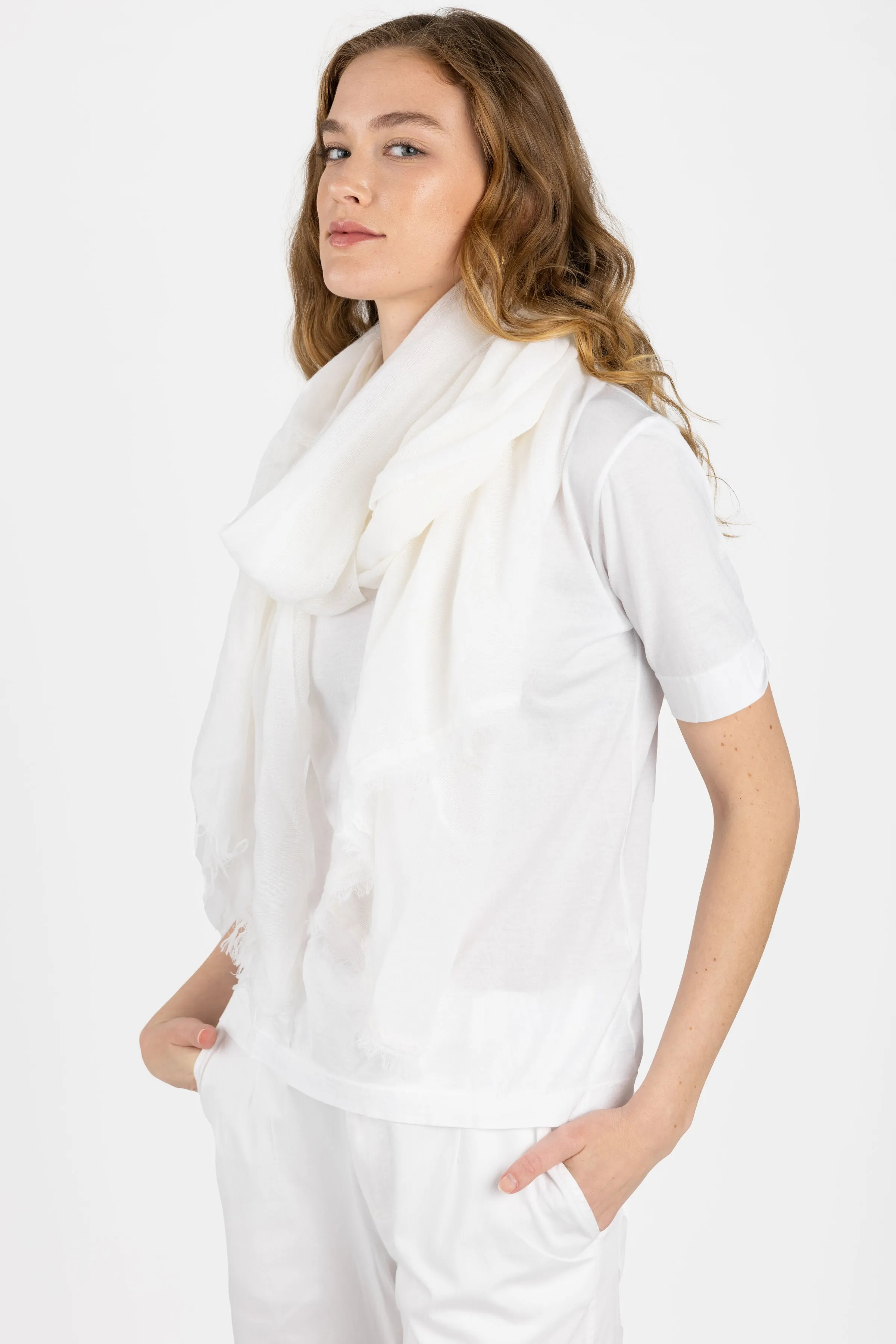 Net Cashmere Scarf in White