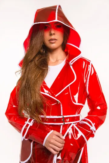 NEW Stylish Transparent Trench Rain Coat with Removable hood!