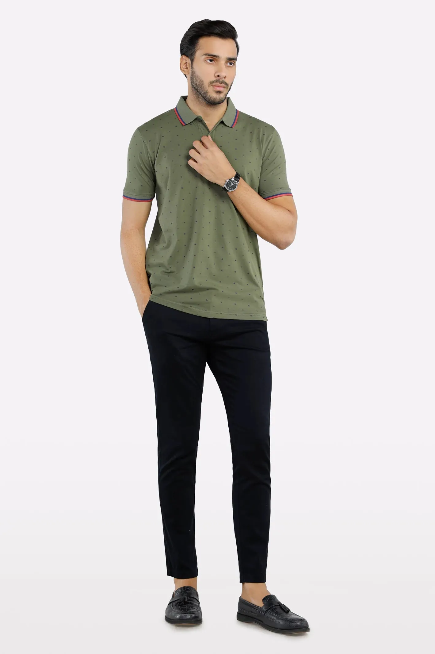 Olive All Over Printed Polo