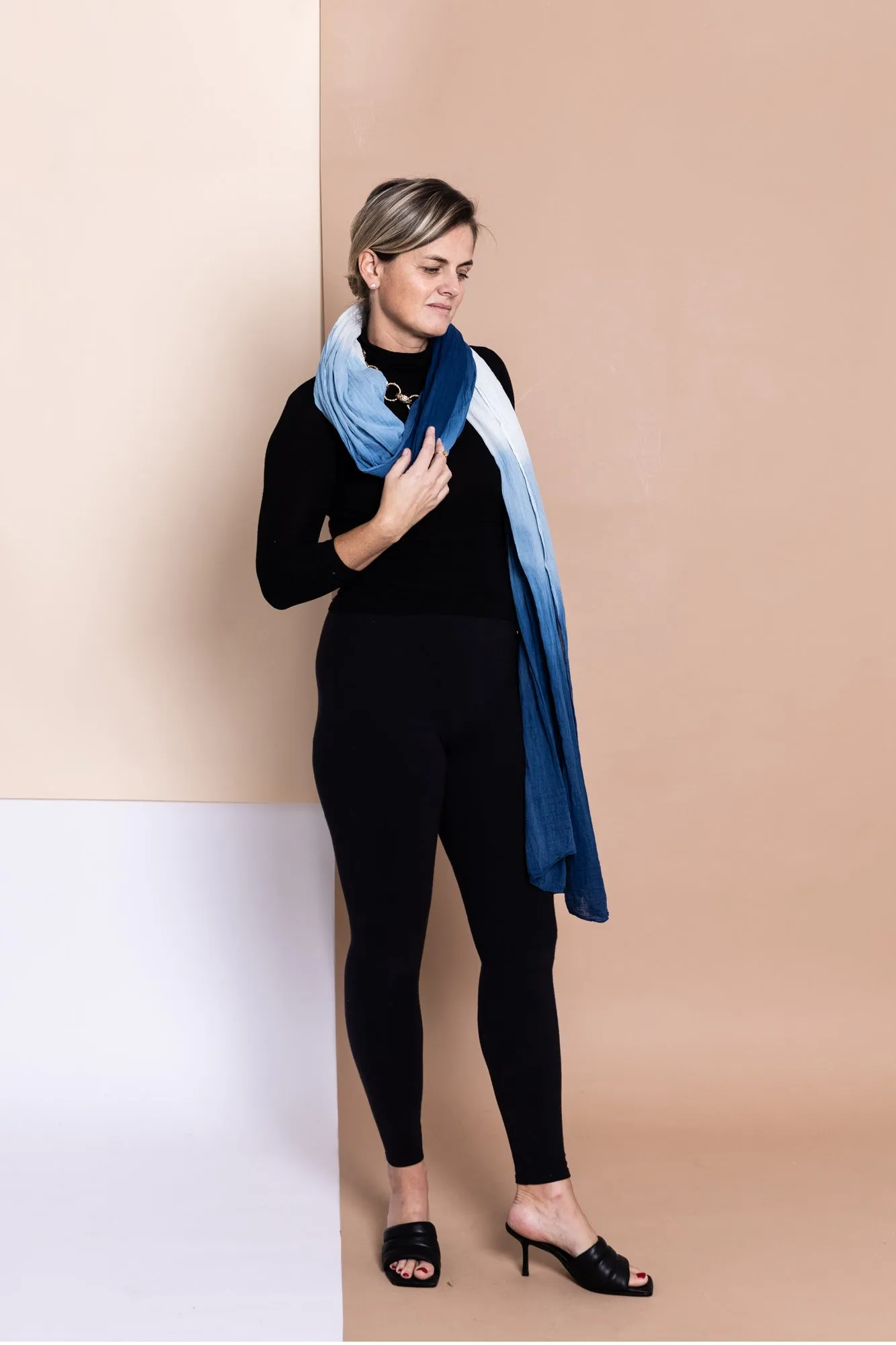 Organic Cotton Wrap Scarf in Indigo Ombre