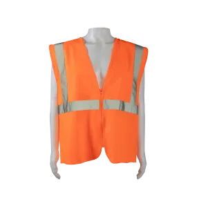 OV2-CB0 ANSI/ISEA 107-2015 CLASS 2 Orange Solid Safety Vest Zipper Closure